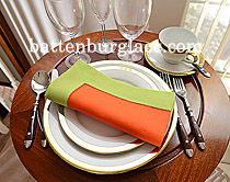 Multicolored Hemstitch Diner Napkin. Scarlet Iblis & Macaw Green - Click Image to Close